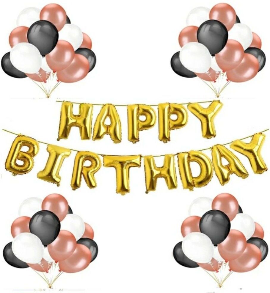 Solid HBD HD Metallic Black , White & Rose Gold Balloon (Multicolor, Pack of 43) Letter Balloon-image-10