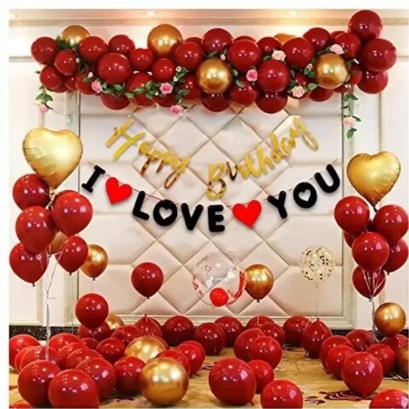 lala balloon Solid Happy Birthday Decoration kit of I love banner - 61 Pcs for Birthday Decor Balloon-picture-16