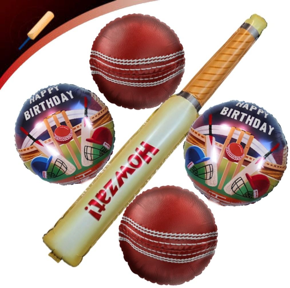 Printed Cricket Theme Birthday Decoration Set with Bat & Ball Foil Balloon-image-7