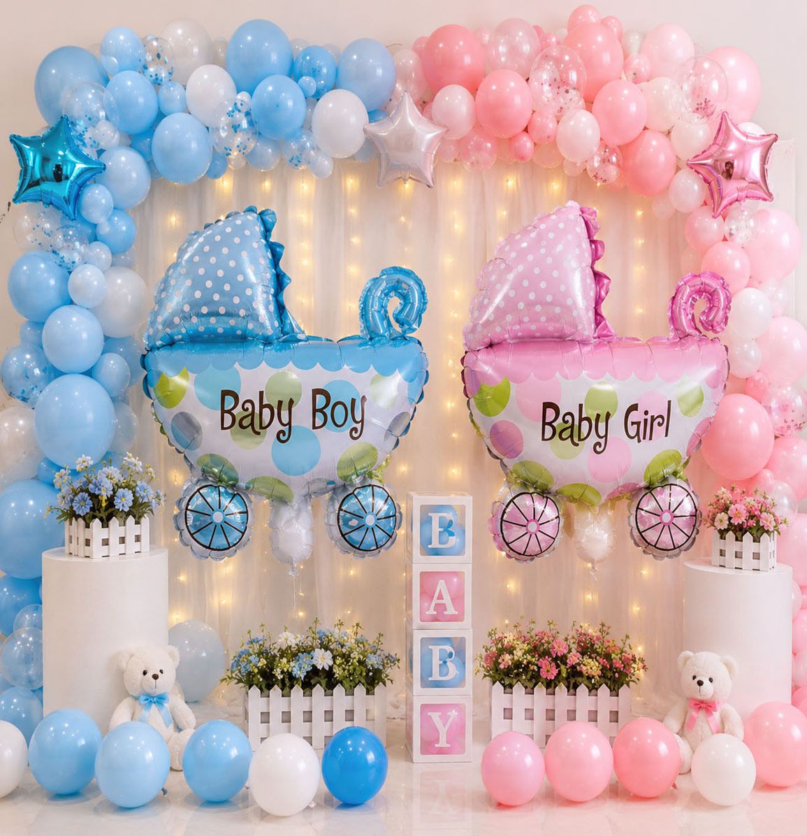 soi Solid Baby Shower Balloon Kit with Boy Girl Pram Foil & Pastel Balloons Set Balloon-picture-31