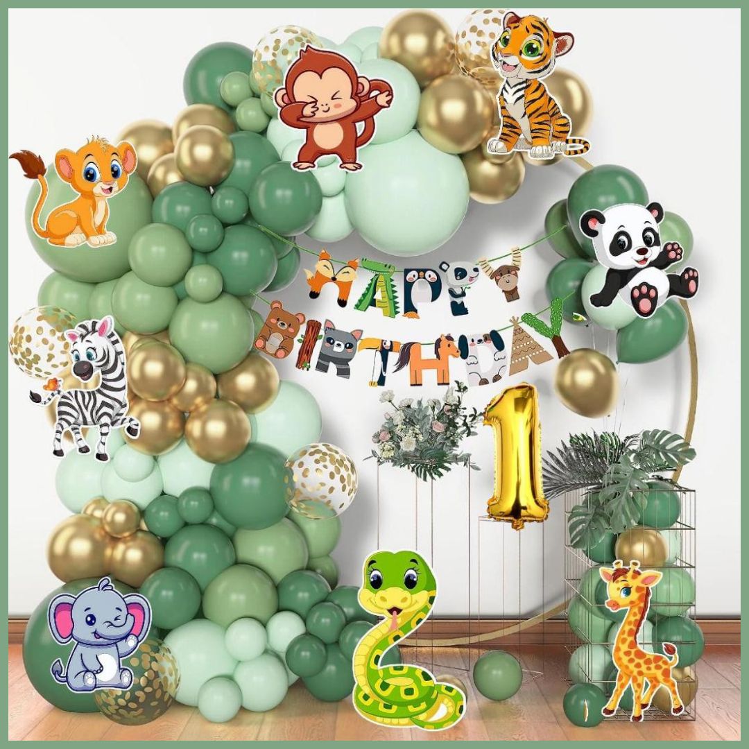 Solid Jungle Safari Theme Birthday Party Decorations Set, Balloon Garland Kit. Balloon-image-3