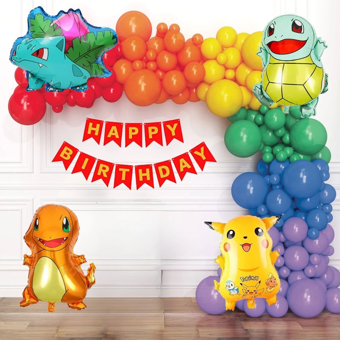 bash n splash Printed Pikachu Pokemon Theme Happy Birthday Decoration Balloons Set Of 57 Pc Balloon Bouquet-picture-11