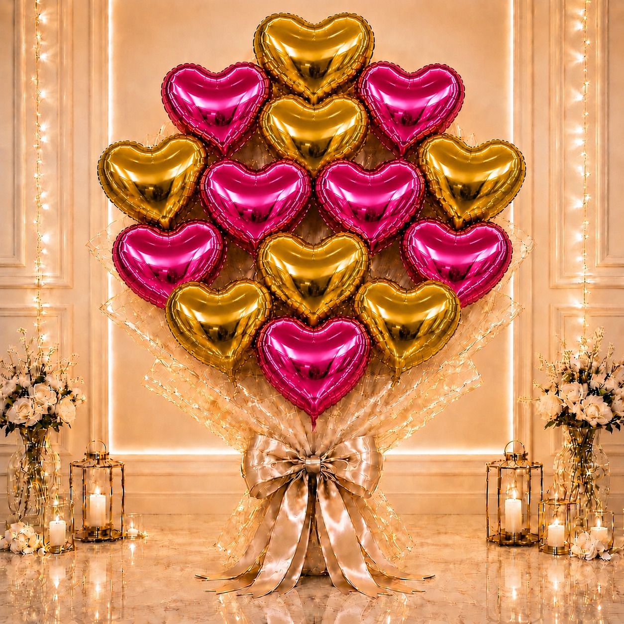 Solid Gold & Pink Heart Foil Balloons Set for Decoration Balloon-image-25