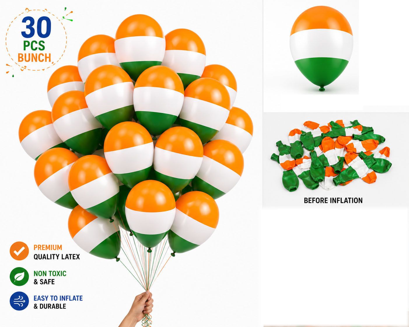 soi Printed 30 PCS Tricolor Balloons Orange White Green for Independence Day Decoration Balloon-picture-36