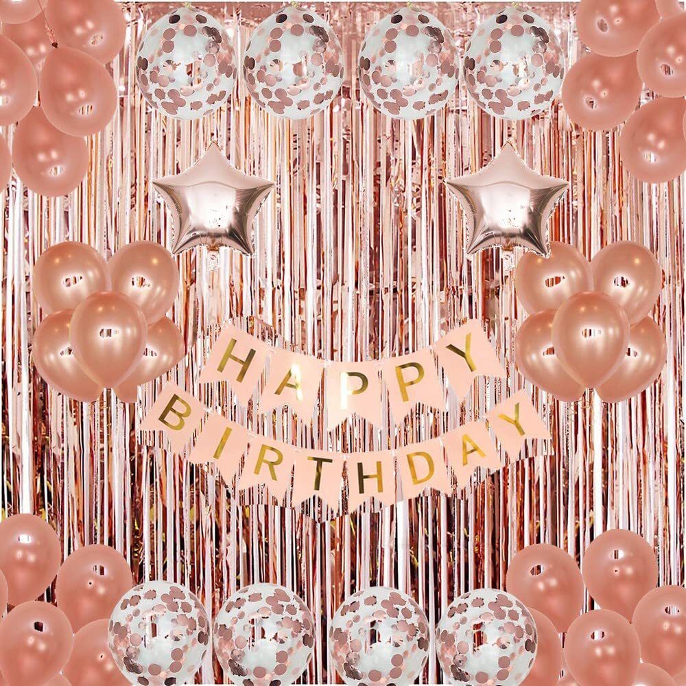 party midlinkerz Solid Rosegold Happy Birthday Balloons Party Decoration items Kit 49Pcs combo set pack Balloon-picture-28