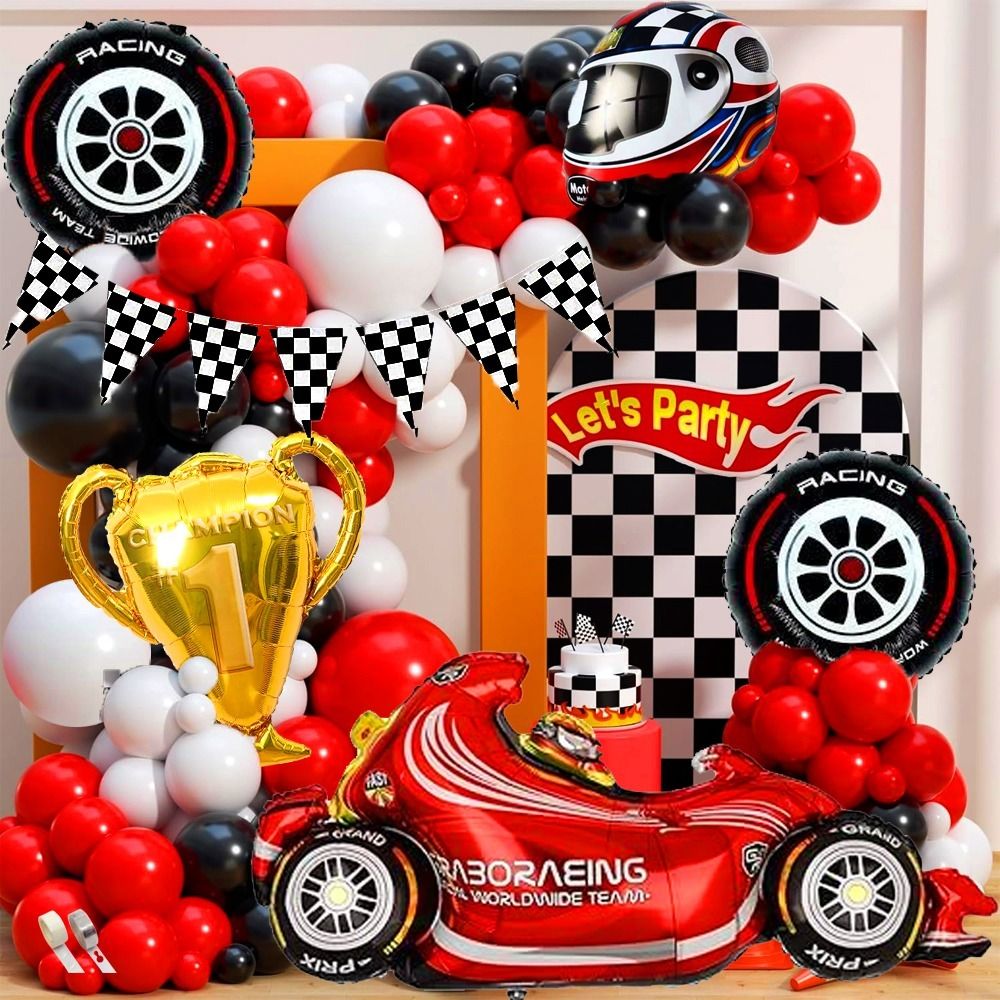 Solid F1 Racing Theme Birthday Kit Race Car Foils, Checkered Flags & Party Decor Balloon-image-20