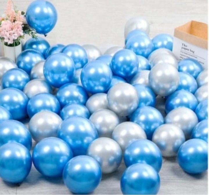 Solid Hd/Mettalic 100 Balloons Blue,Silver For Kid's/Adult/ Party/Birthday Decorations Balloon