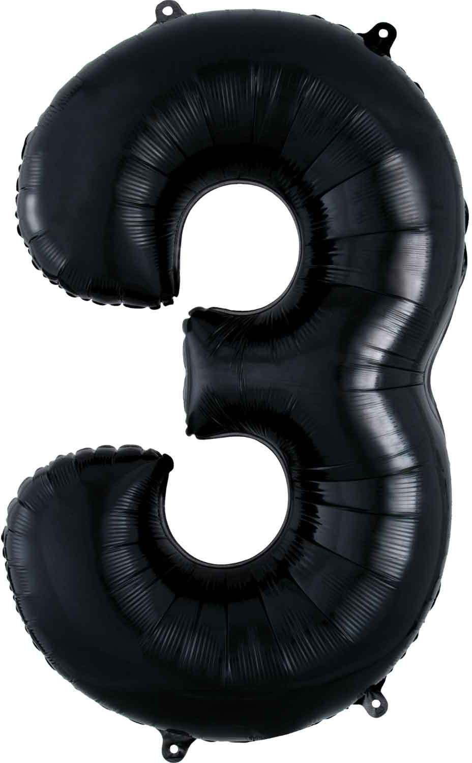 Solid Three Jumbo XL Size 3 Black 32" Number digit numeric Foil Balloon Letter Balloon-image-0