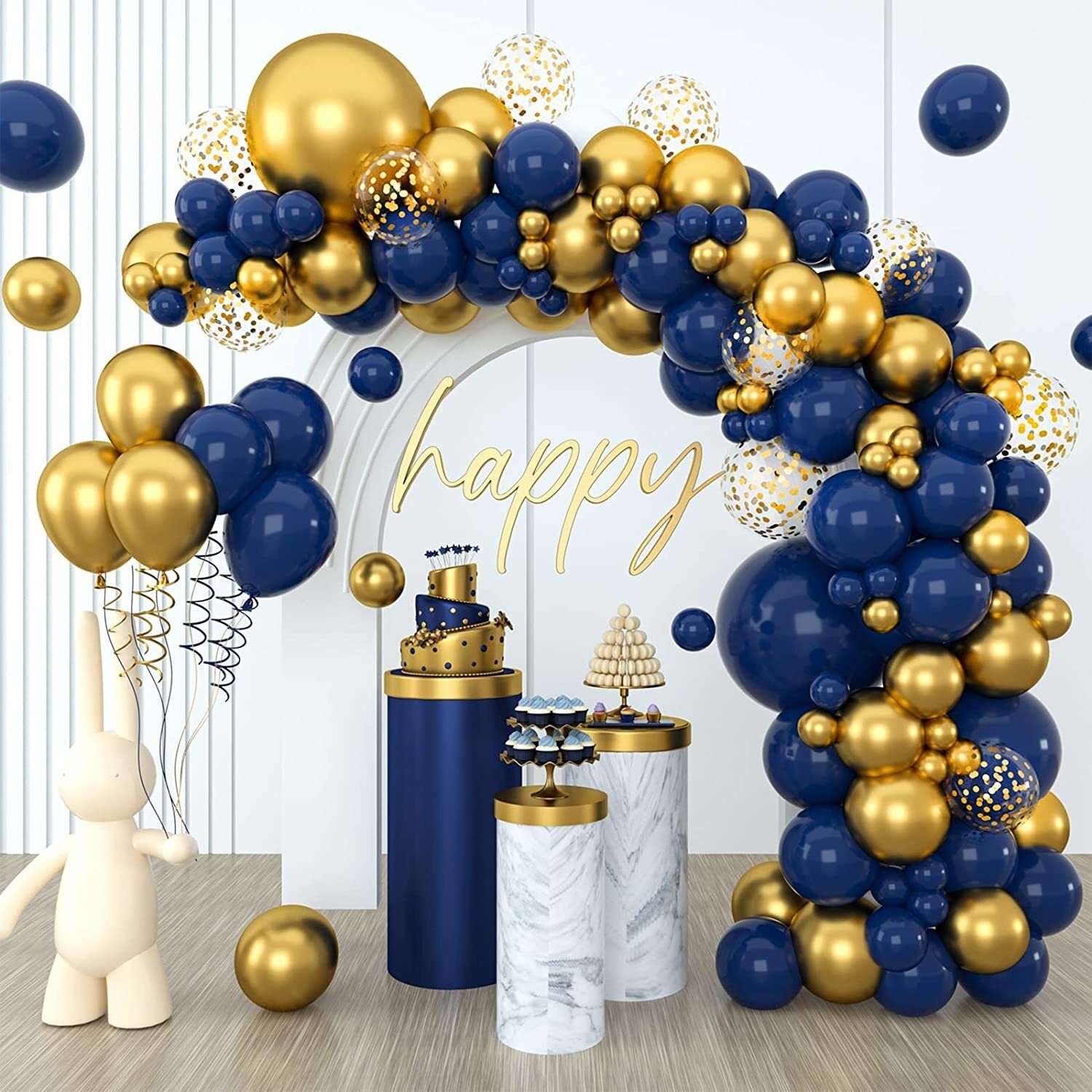 r g accessories Solid Blue Golden Confetti Balloons Garland Decoration Kit With Arch Pack Of 60 Balloon-picture-15