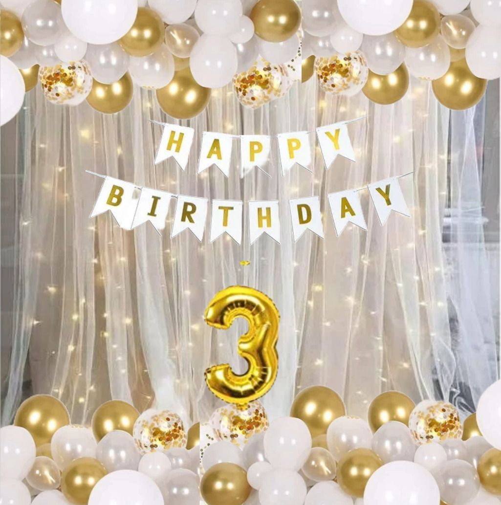 party box Solid 3rd Happy Birthday Kit, Golden White Balloons For Birthday boy or girls both Balloon-picture-21