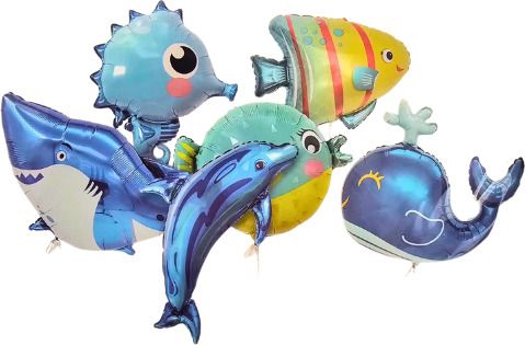 Printed Large Size Ocean Theme Sea Animals Shark Seahorse Blowfish Whale Dolphin Fish Balloon-image-16