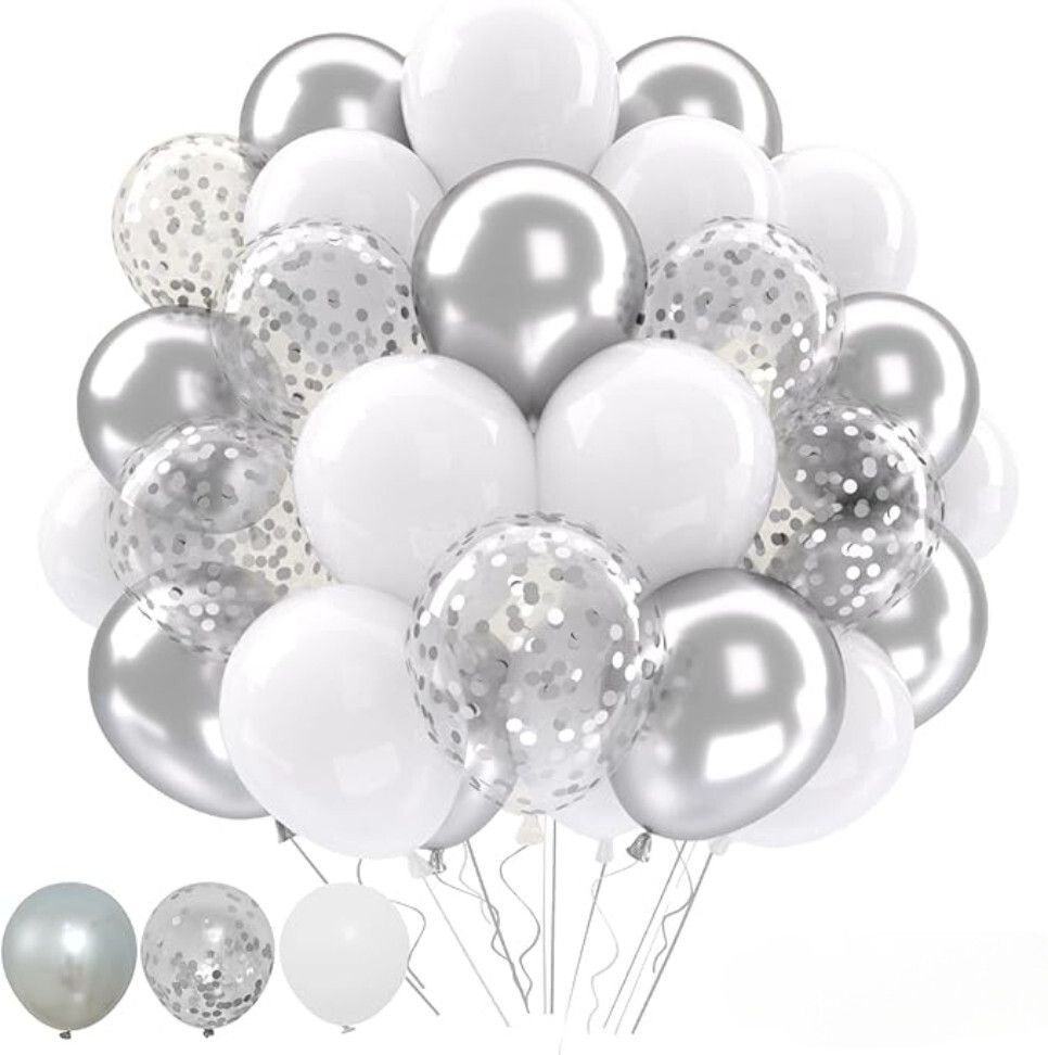 Solid White & Silver Balloon For Birthday Decoration Set. Balloon-image-37