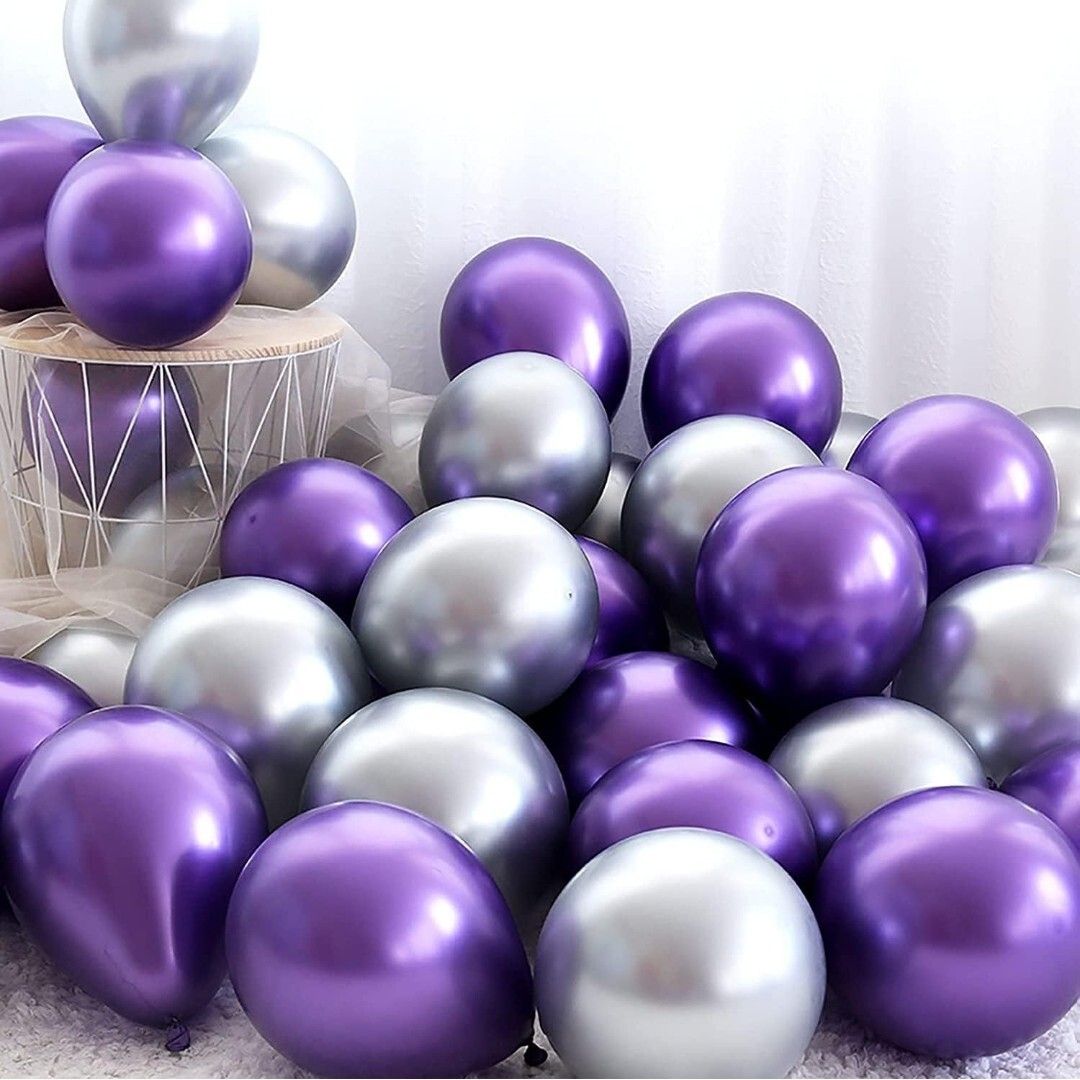 mosclue Solid Hd/Metalic 200 Balloons Purple,Silver For Kids/Adult/ Party/Birthday Decorations Balloon-picture-12