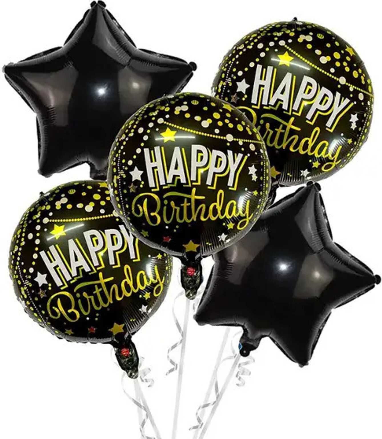 Solid Solid Happy Birthday Round and Star Foil Balloon (Gold, Black, Pack of 5) Balloon-image-13