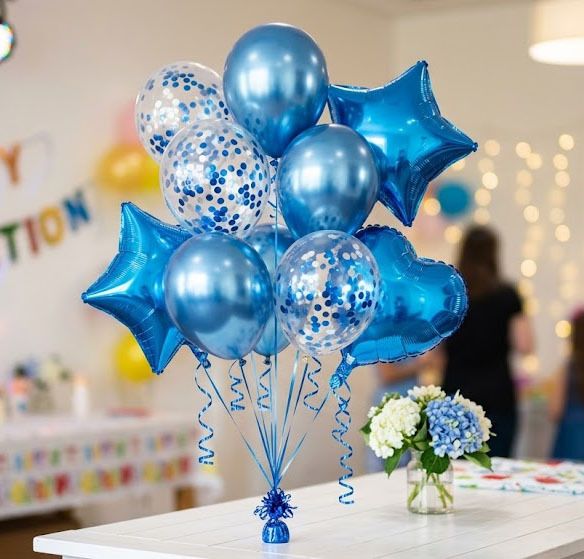 soi Solid Blue Balloons Bouquet Kit with Chrome Confetti Heart Star Mylar Balloons Set Balloon-picture-4