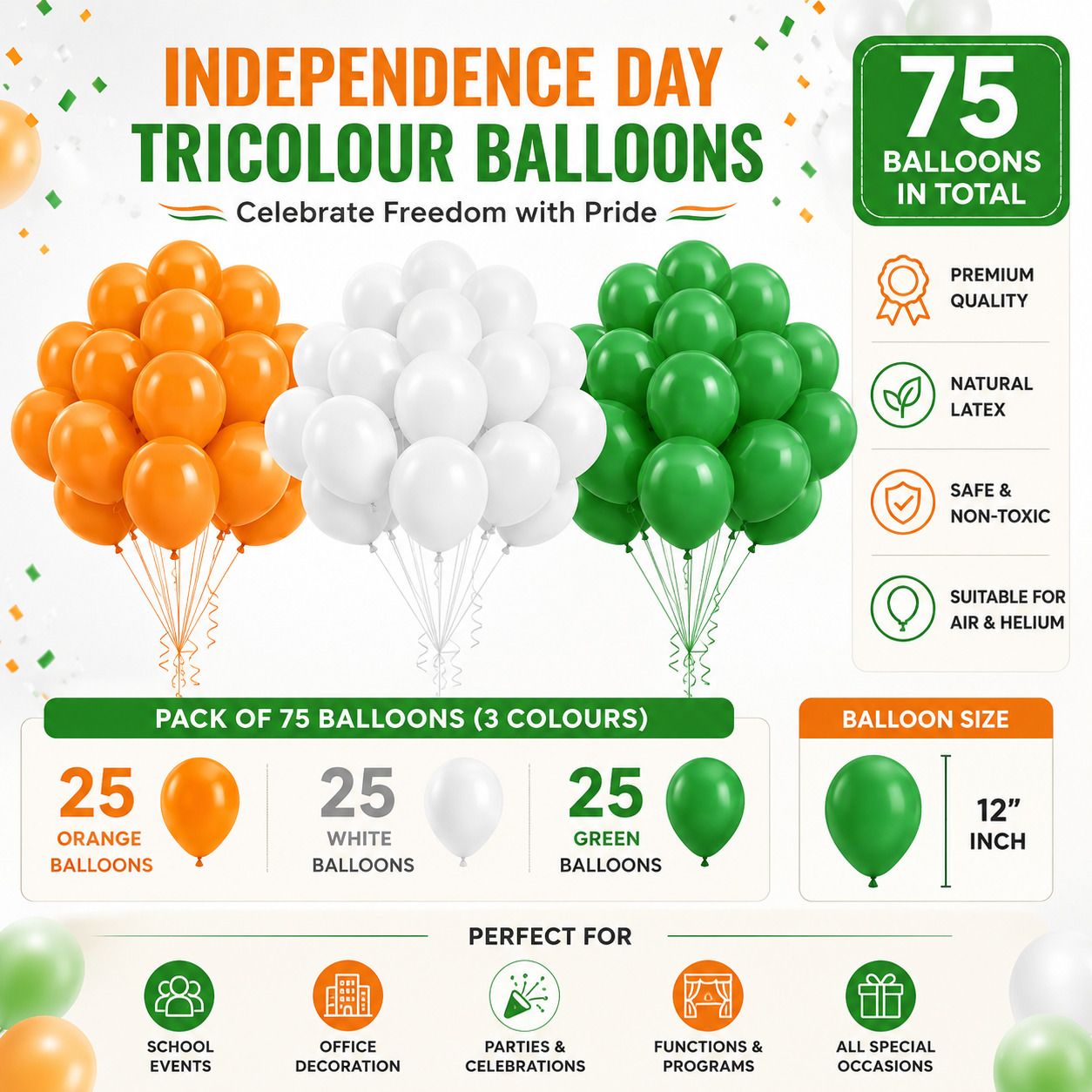 savira creation Solid Tiranga 150 Pcs Balloon for Republic day,Independence day,Party decoration Balloon-picture-35