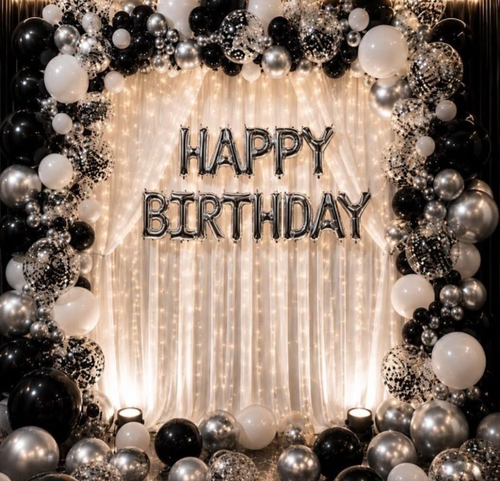 ballooooify Solid Royal Black Silver Happy Birthday Balloon Arch Decoration Balloon-picture-1