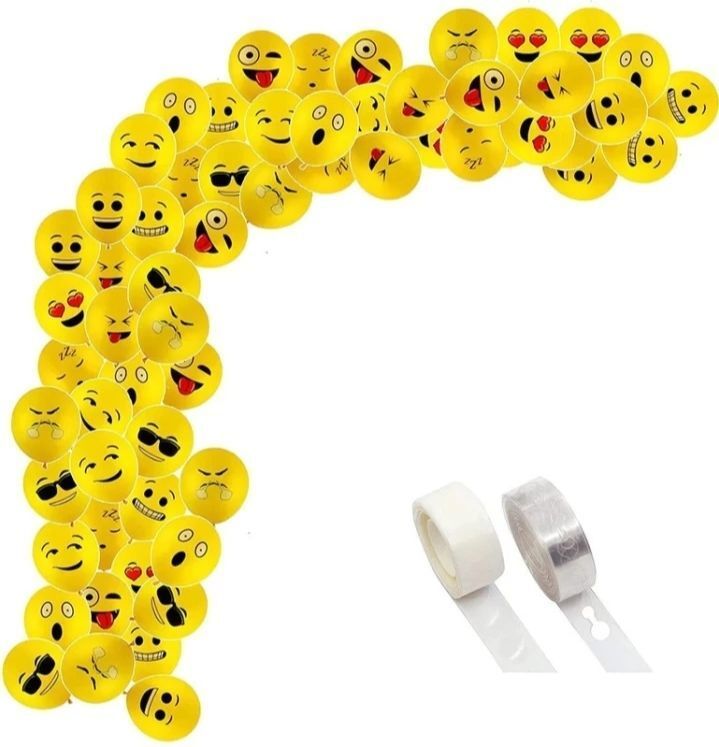 Solid Printed Face Expression Latex Rubber Balloon 50 Pcs Yellow Emoji pack of 52 Airwalker-image-14