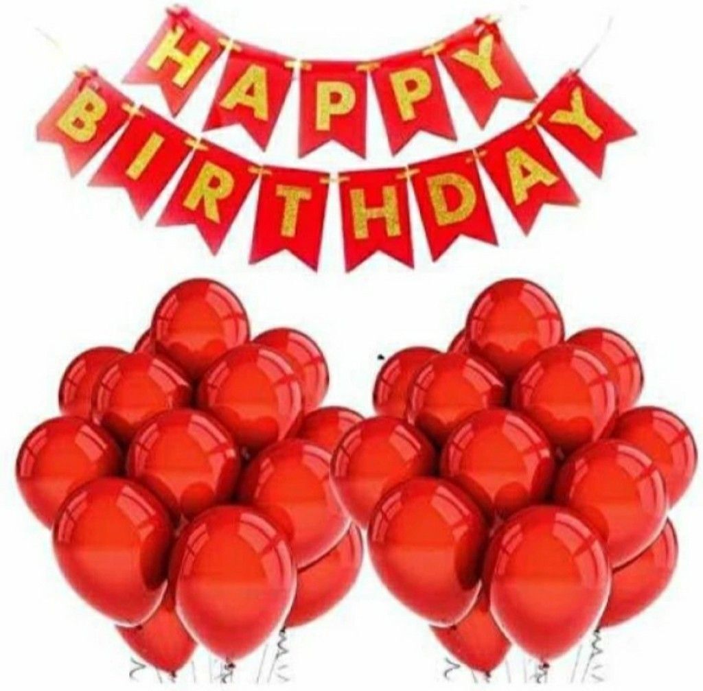 flipmate Solid HBD Decoration for Boys and Girls (Red Banner Combo) Balloon (Red, Pack of 31) Balloon-picture-41