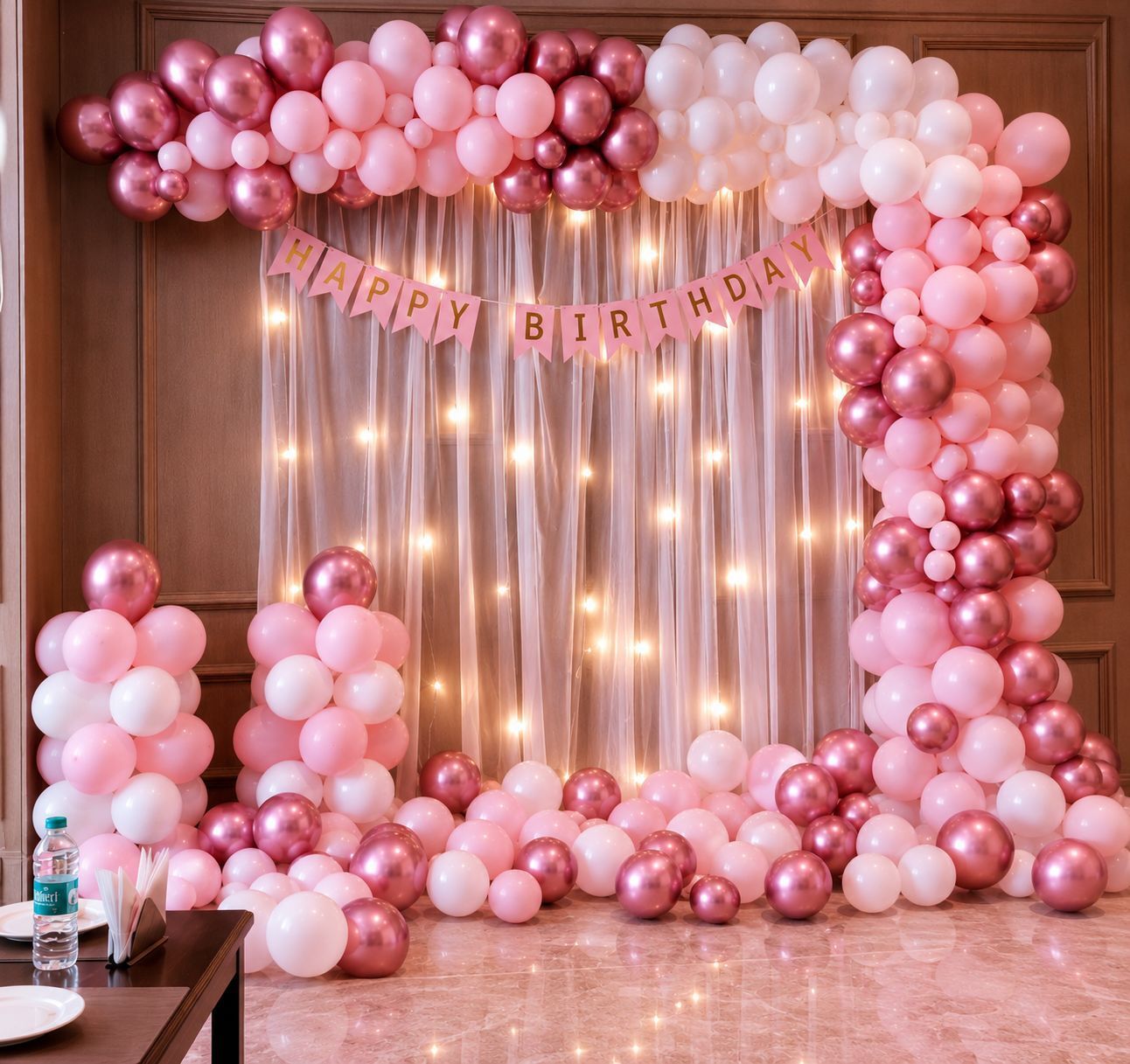Solid Happy Birthday Pink Banner Balloons Decoration Set 55 Pcs Balloon