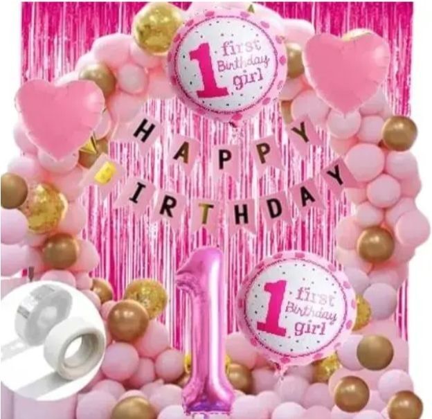 flipmate Solid 1st Baby Girl Happy Birthday Decoration pink combo pack 40 pcs Balloon-picture-27