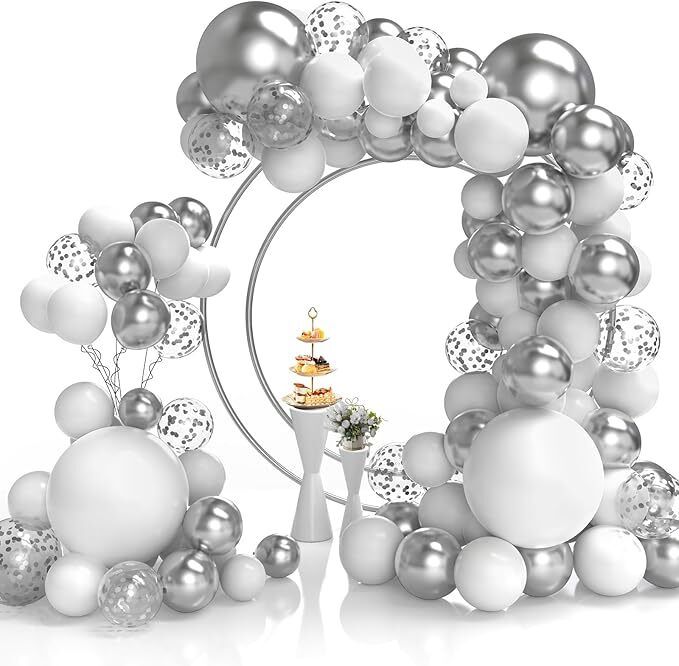 bcollectns Solid White silver balloon garland kit for birthday, anniversary party decoration Balloon-picture-26