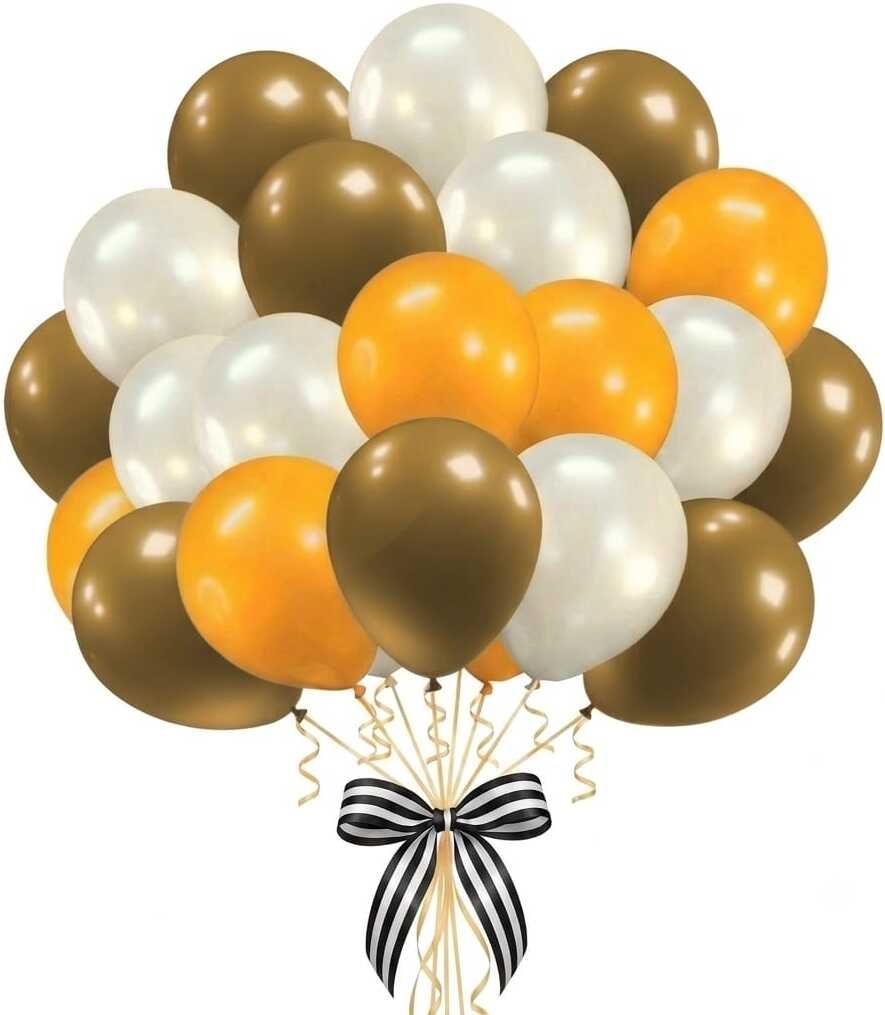 dul dul Solid 30 pcs White,30 pcs Orange,30 pcs Golden color Metallic balloons for Birthday Balloon-picture-30