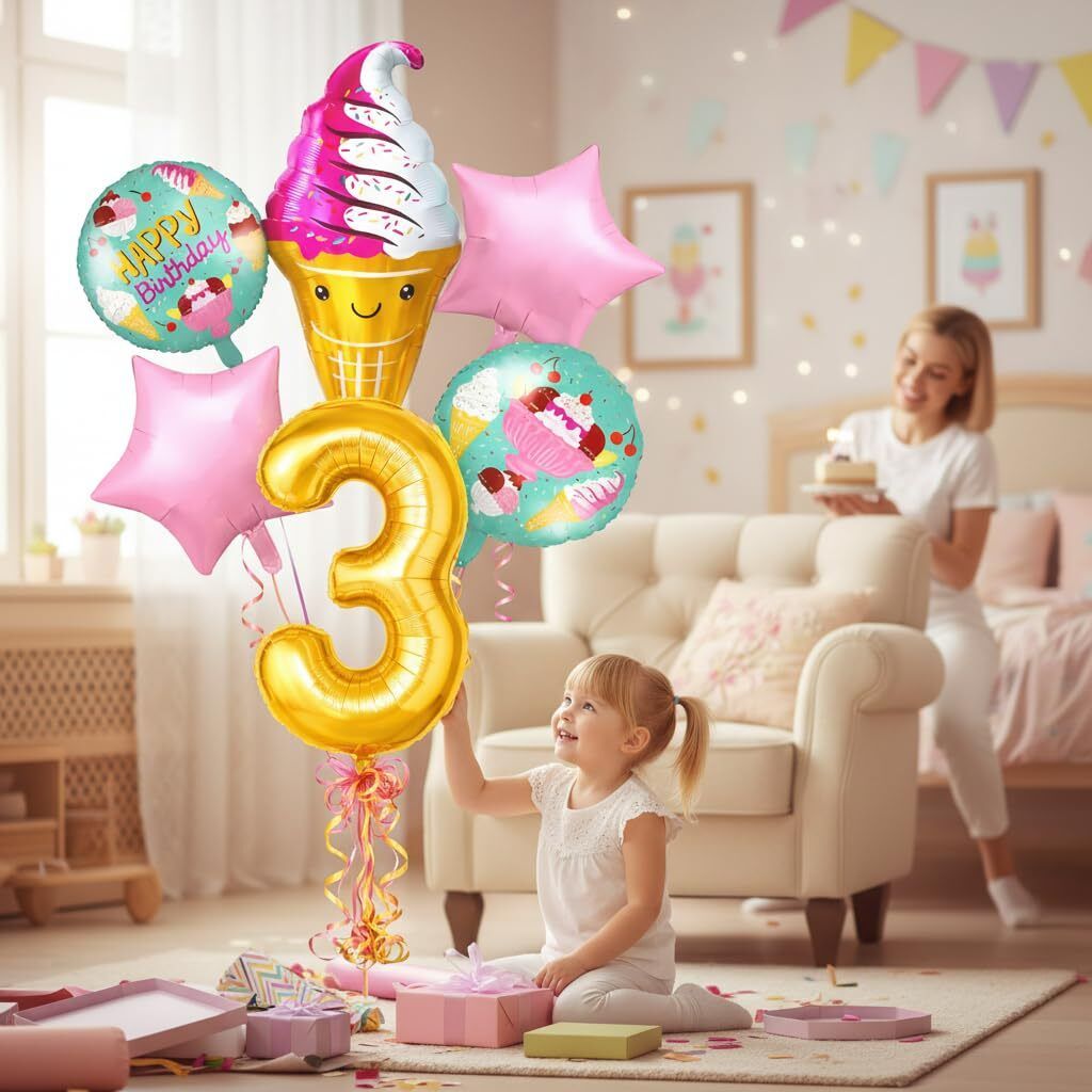 Ice Cream Theme Birthday Foil Balloon Decoration Combo with Number 3 Balloon-image-41