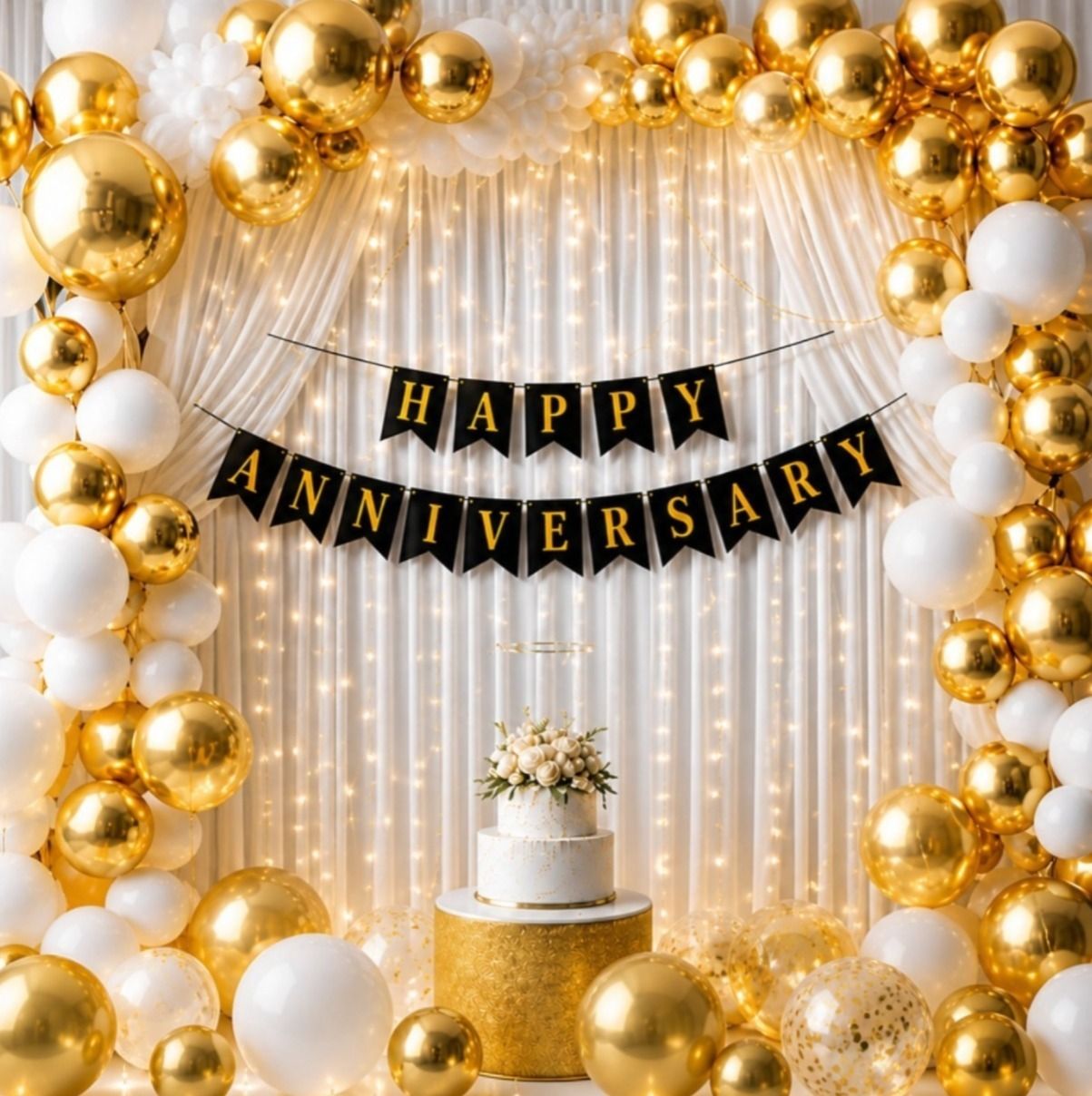 sangwan hub Solid Royal Gold White Anniversary Decoration Kit Balloon-picture-41
