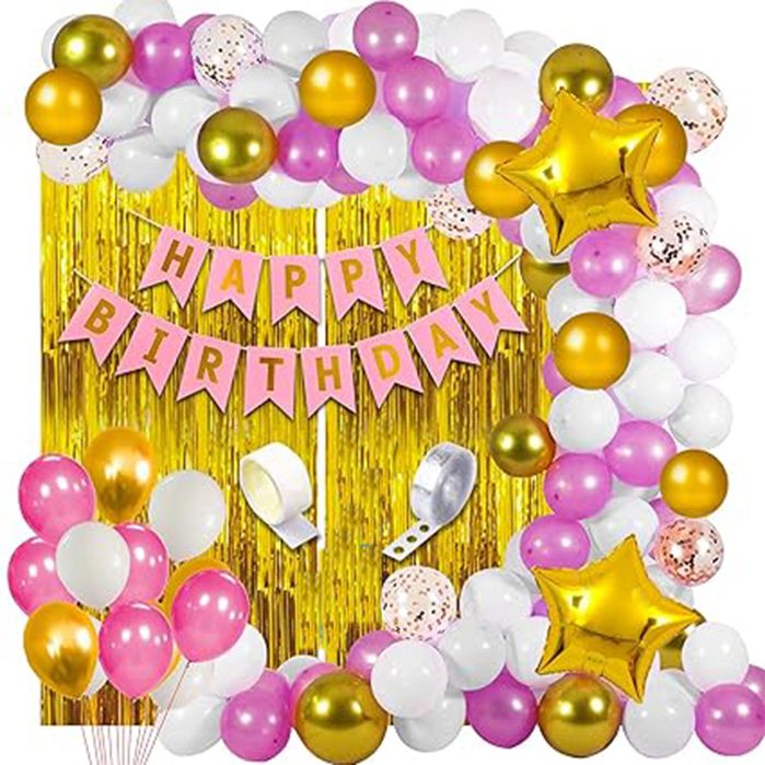 party midlinkerz Solid Pink & White Theme Birthday Decoration Items Set Kit Combo for WIfe, Girl, Kids Balloon-picture-23