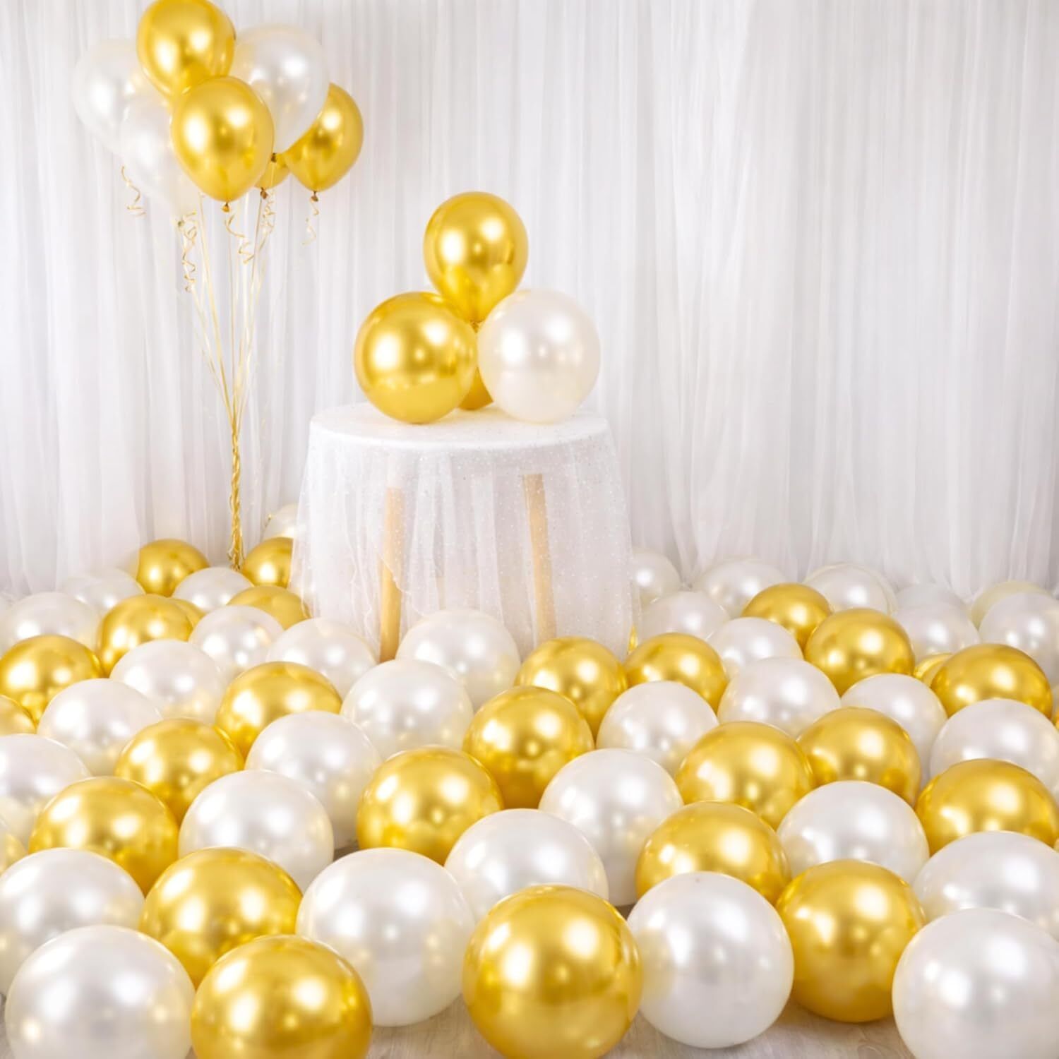party junction Solid 50 Pcs Gold White Metallic Chrome Balloons for Birthday Decoration Balloon-picture-11