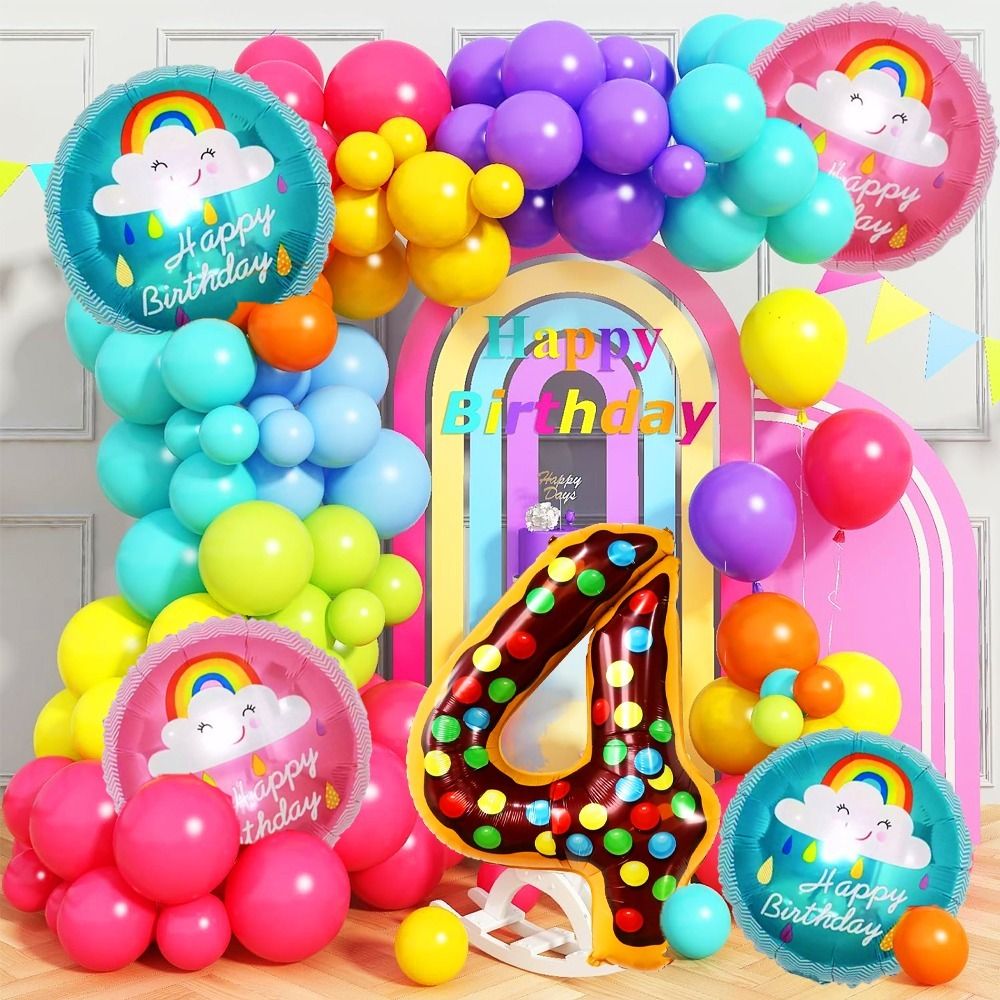 poptheparty Printed 4th Birthday Decoration Kit -Rainbow Theme Multi Balloon Decoration Balloon Bouquet-picture-33