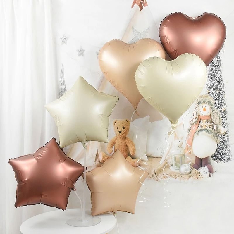 Solid Boho Theme Star & Heart Foil Balloons - White Sand, Nude Cream, Tan Brown Shades Balloon Bouquet-image-37