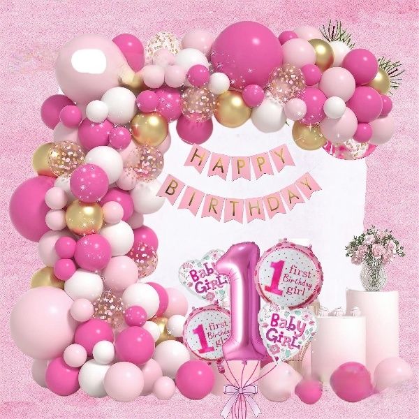 groovy dudz Solid 1St Birthday Decorations For Girls-60Pc Balloons Balloon-picture-19