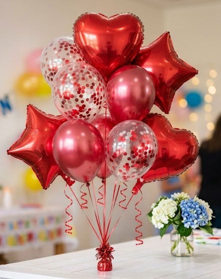 Solid Red Balloon Bouquet Kit with Chrome Confetti Heart Star Mylar Balloons Set Balloon-image-28