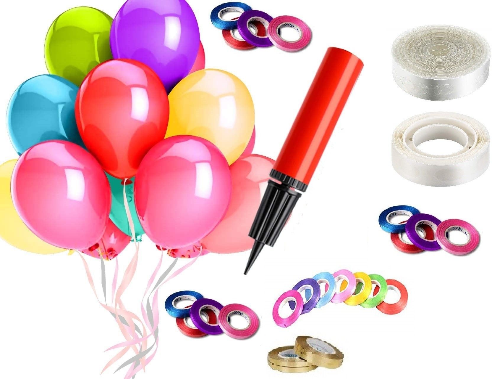 party midlinkerz Solid Party Decoration 80 Balloon 10 Ribbon Hand Pump Strip Tape & Glue dot Balloon Bouquet-picture-10
