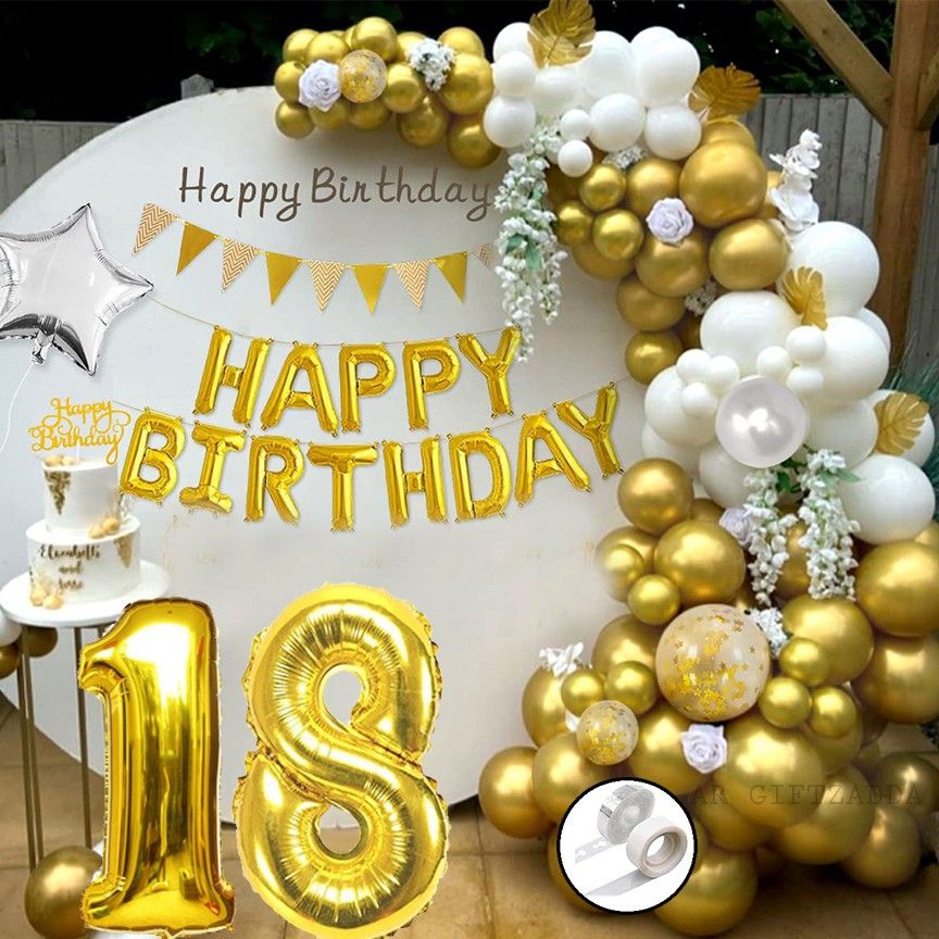 giftzadda Solid 18th Happy Birthday Decoration Kit with Metallic Balloons Star Foil (Pack of 35) Balloon-picture-10