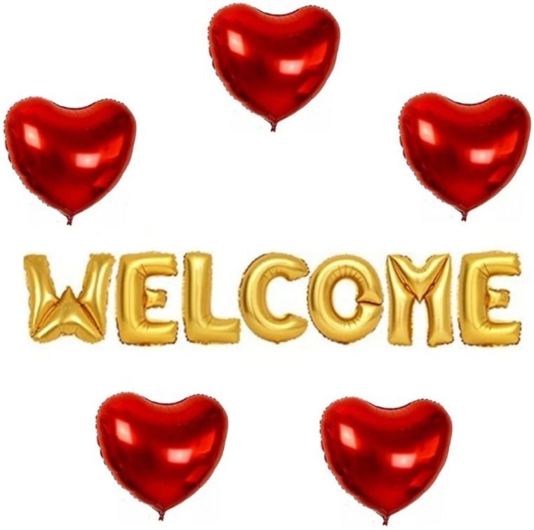 pbbs Solid Welcome Letter Foil Balloons With 5Pcs Red Heart Balloon-picture-5