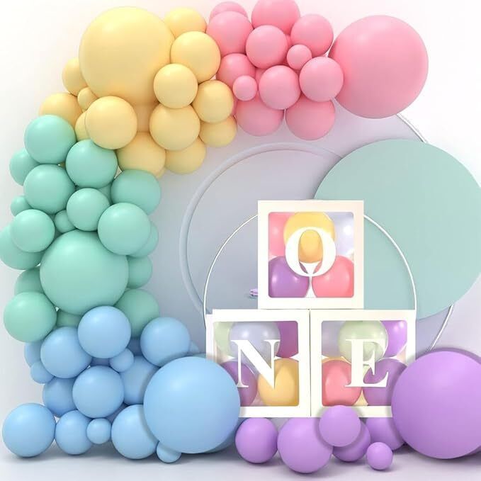 Solid Paper Transparent One Letters Balloon Boxes With 50Pcs Multi Pastel Balloons Balloon-image-35