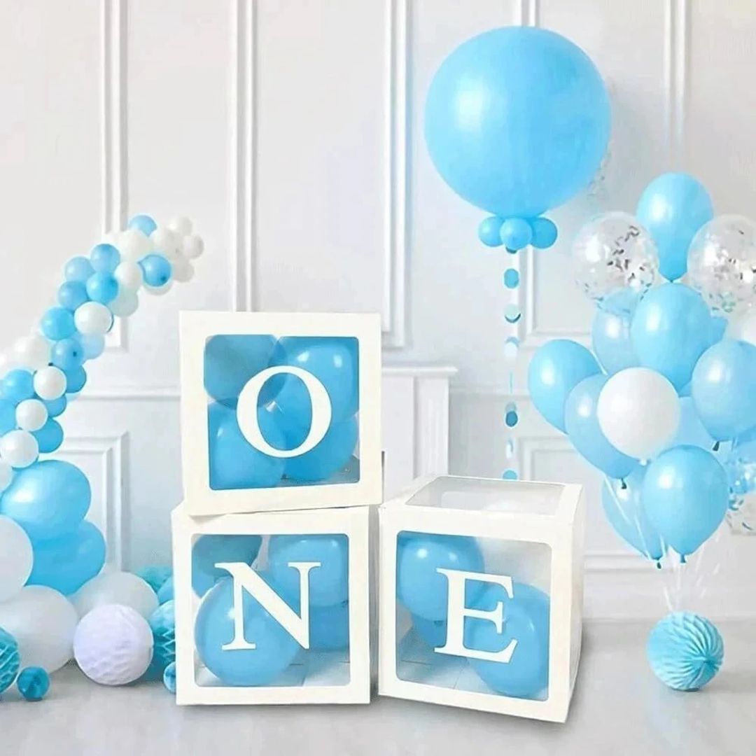 Solid Blue & White “ONE” Balloon Box Baby Party Decoration Balloon-image-21