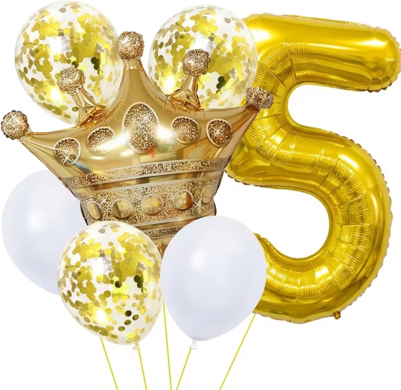 bash n splash Printed 5th Birthday Decoration Boys Or Girls 7 Pcs Gold Crown & Confetti Balloon Balloon-picture-24