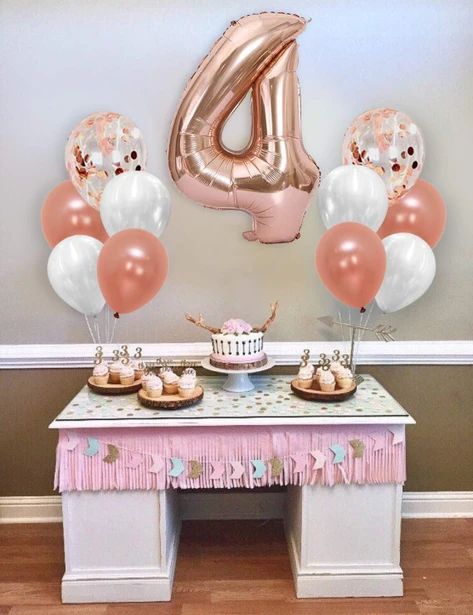 clickzone Solid 4 Number Rose Gold Foil Balloon Combo with Confetti & Metallic Balloons Balloon Balloon-picture-33