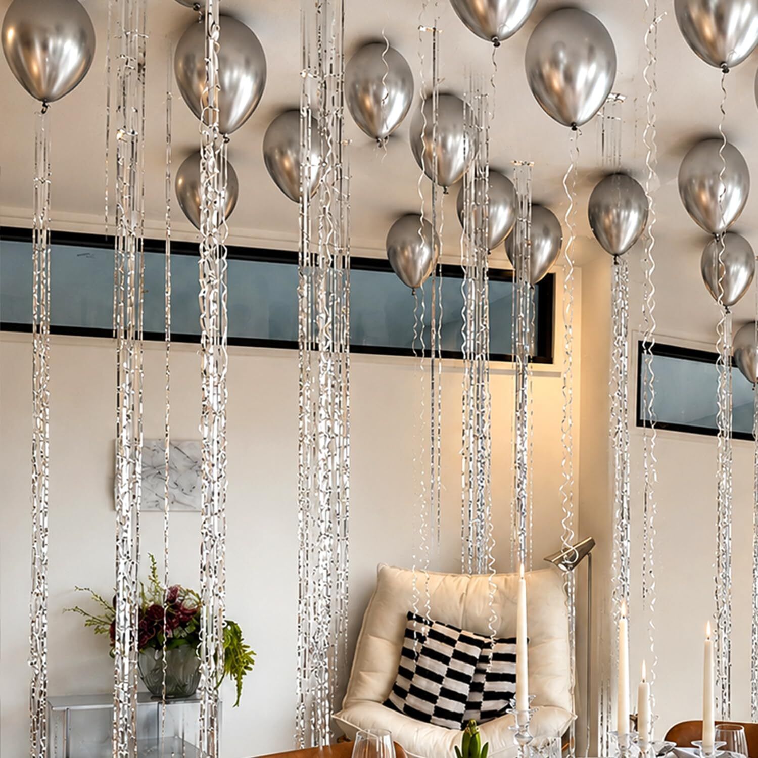 Solid Silver Birthday Balloon Decoration Set with Foil Curtain Birthday Decoration Kit Balloon-image-17