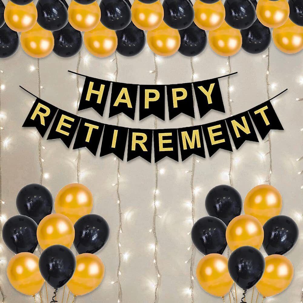 kapoor stores Solid Black Happy Retirement Banner Combo with Banner and LED Fairy Light, Latex Balloon-picture-28