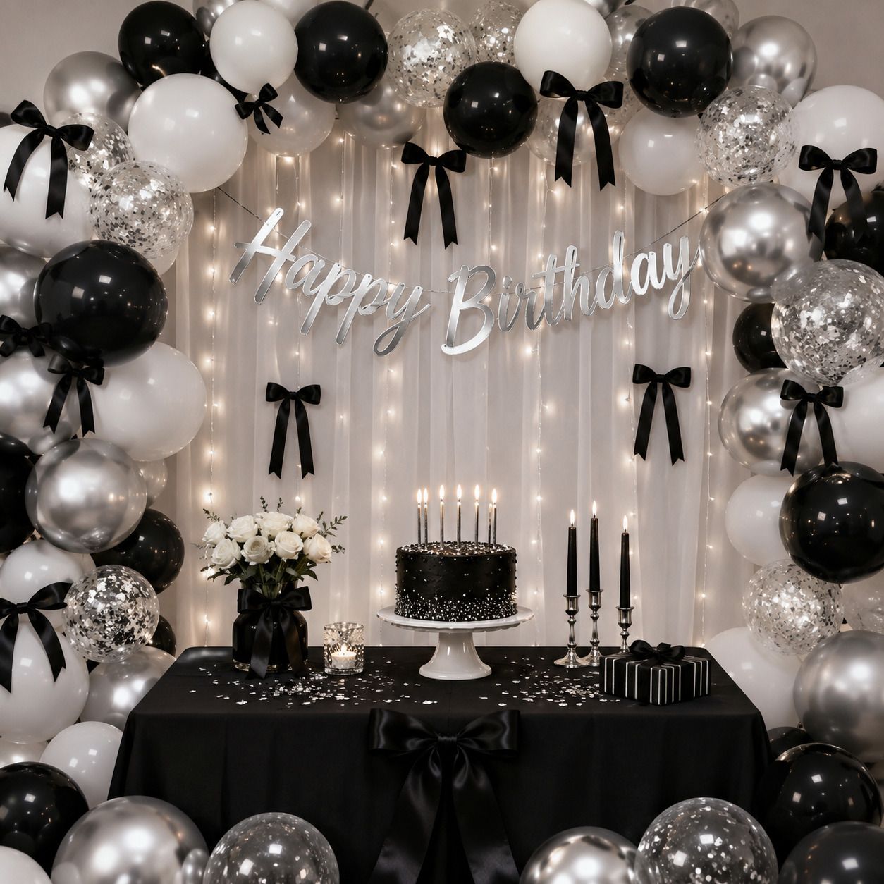Solid Aesthetic Bow Birthday decoration combo with ribbons and banner Balloon-image-35