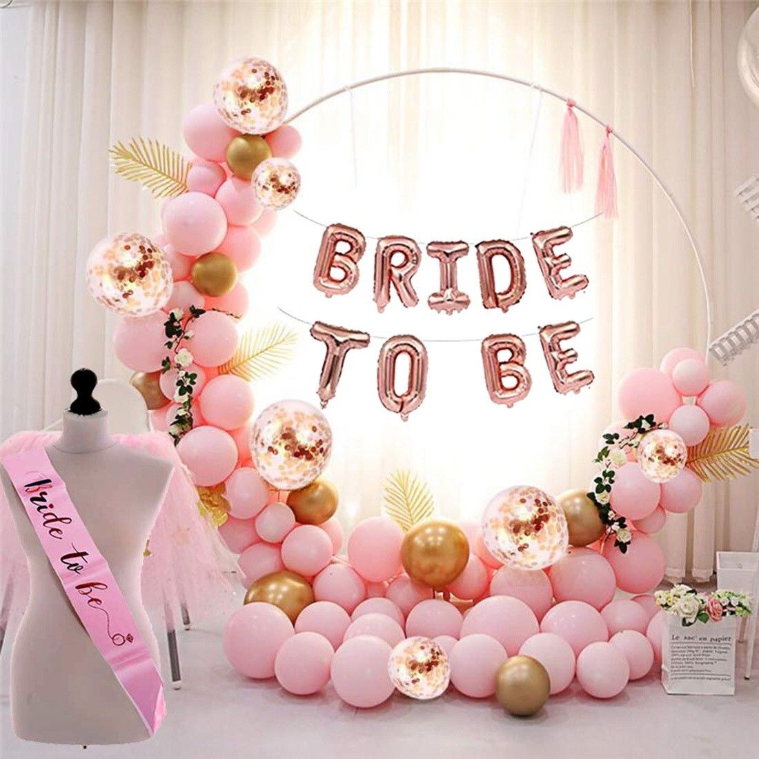 soi Solid Bride to Be Rose Gold Complete Decoration Combo for Bride Bachelorette Party Decoration Sash Balloons (Pack of 55) Letter Balloon-picture-13