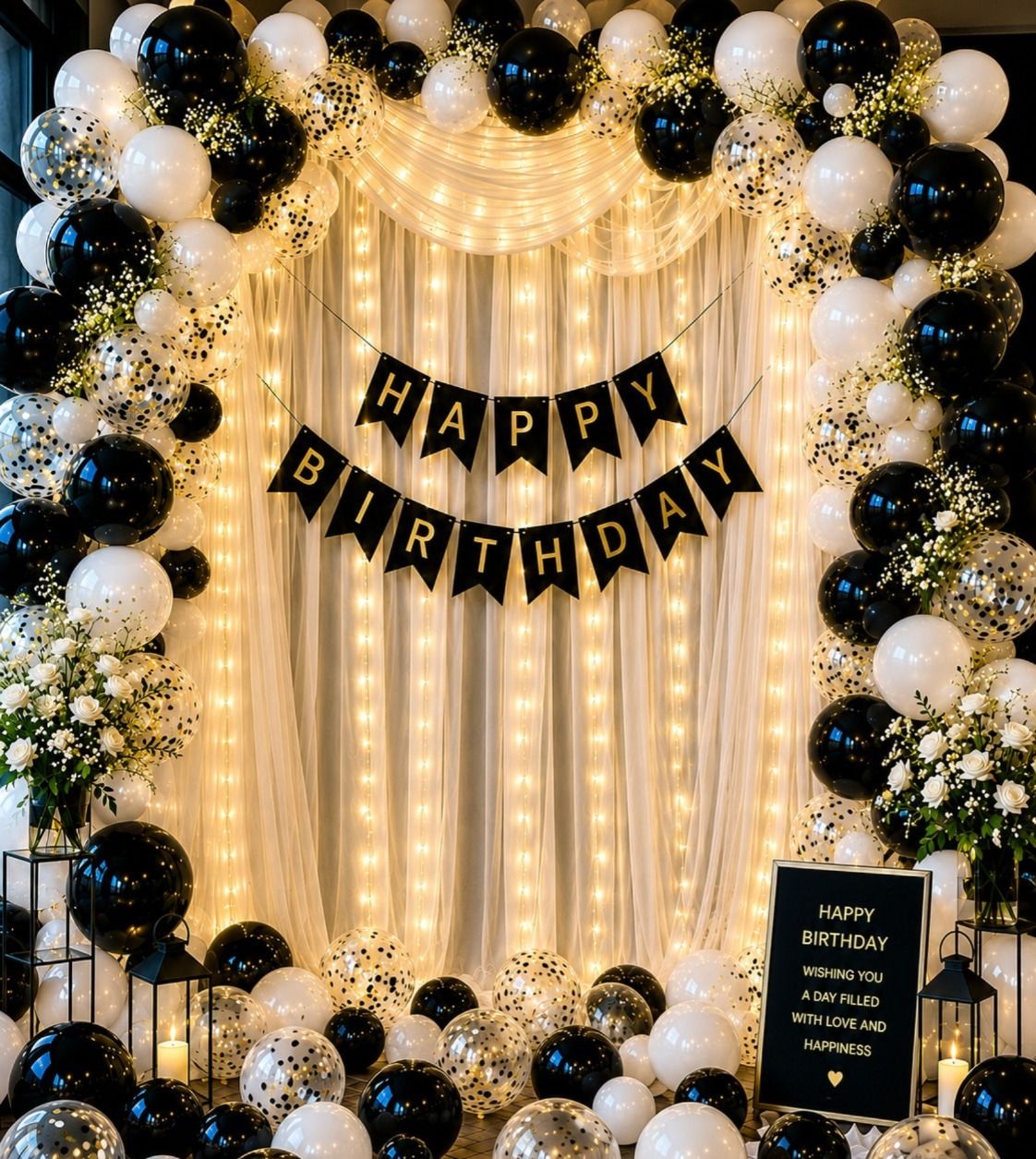 ballooooify Solid Royal Black White Birthday Decoration Set Balloon-picture-42