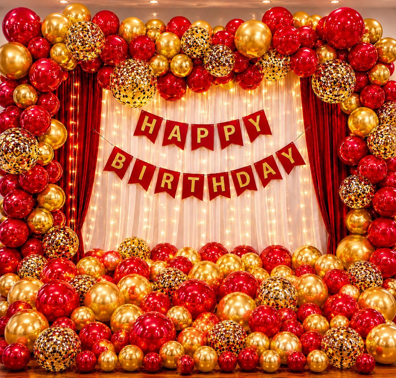 tigorik Solid Happy Birthday red banner Room Decoration Set 49 pcs Balloon-picture-1
