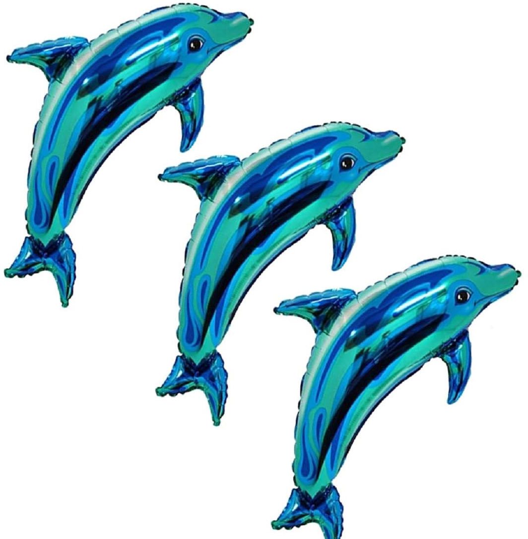 Solid 3 Pcs Dolphin Foil Balloon Birthday Decorations, Baby Shark/Fish/Dolphin Party Balloon-image-31
