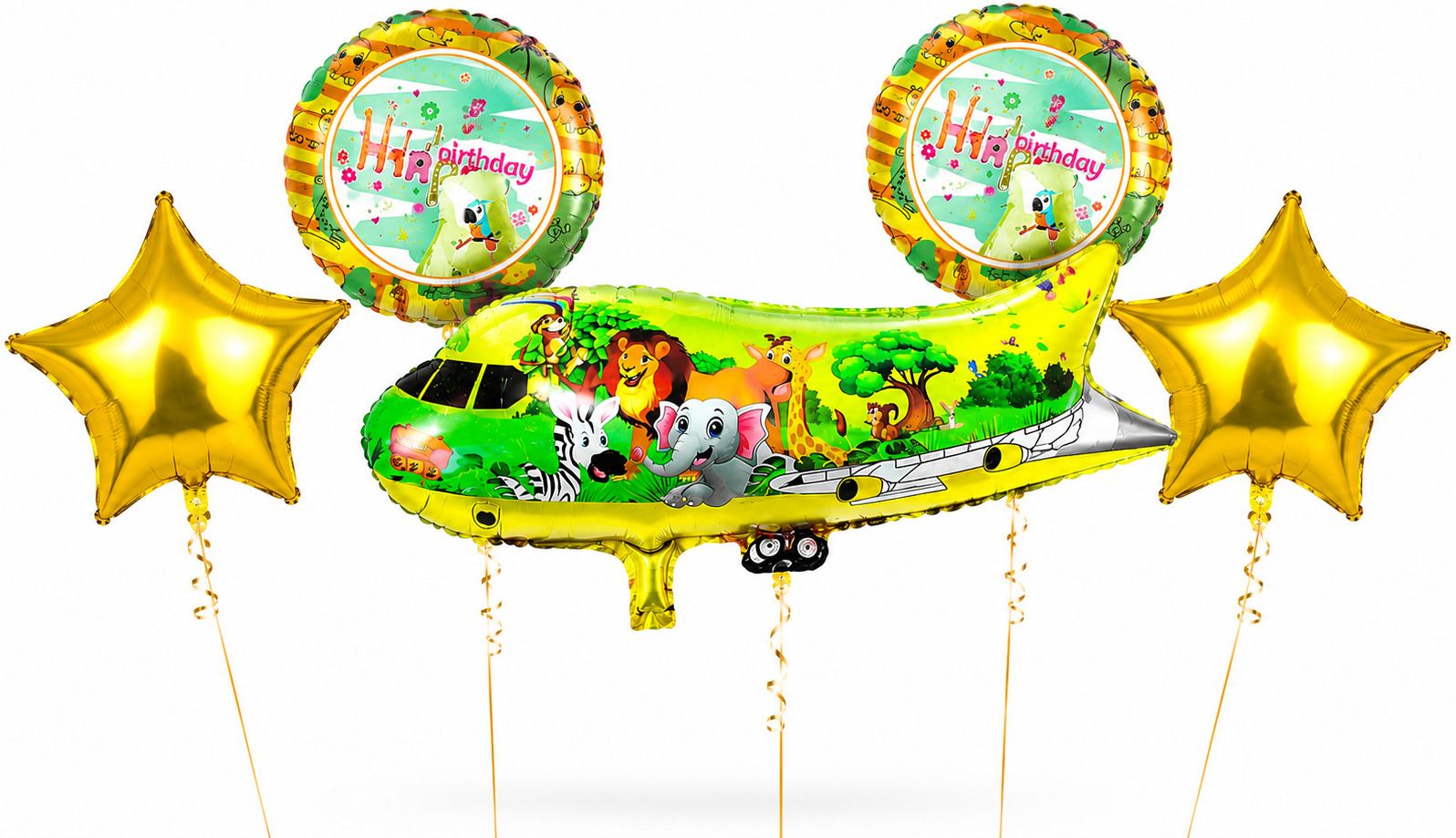 super easy Printed Jungle Safari Airplane Foil Balloon Set with 2 Star & 2 Happy Birthday Balloons Balloon-picture-42